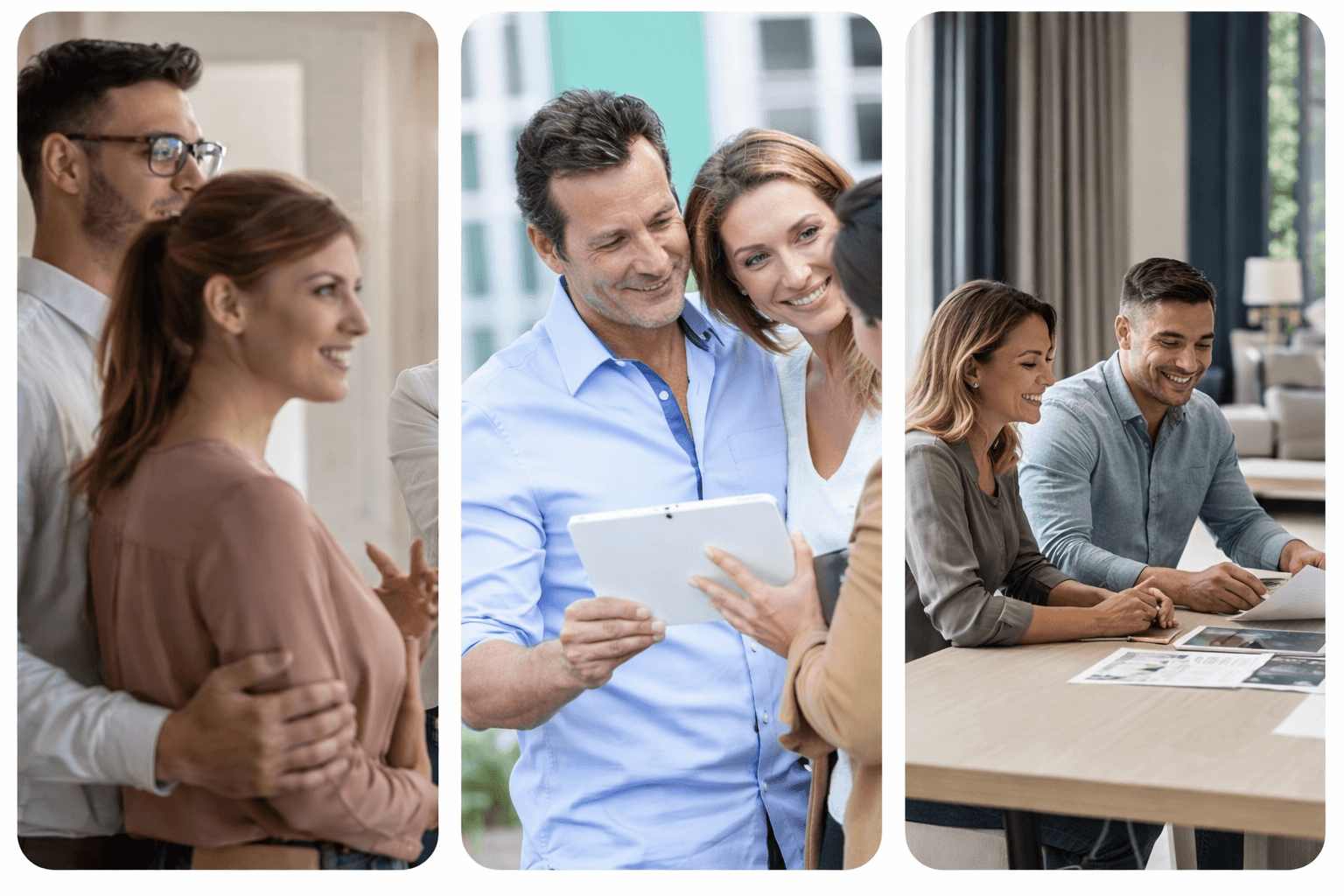 propietarios consultando con asesor inmobiliario sobre vender su casa